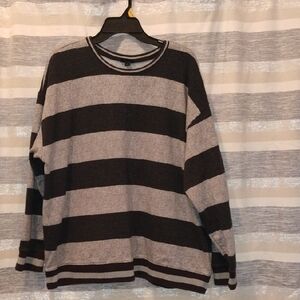 Torrid Black and Gray Striped Crewneck Sweater